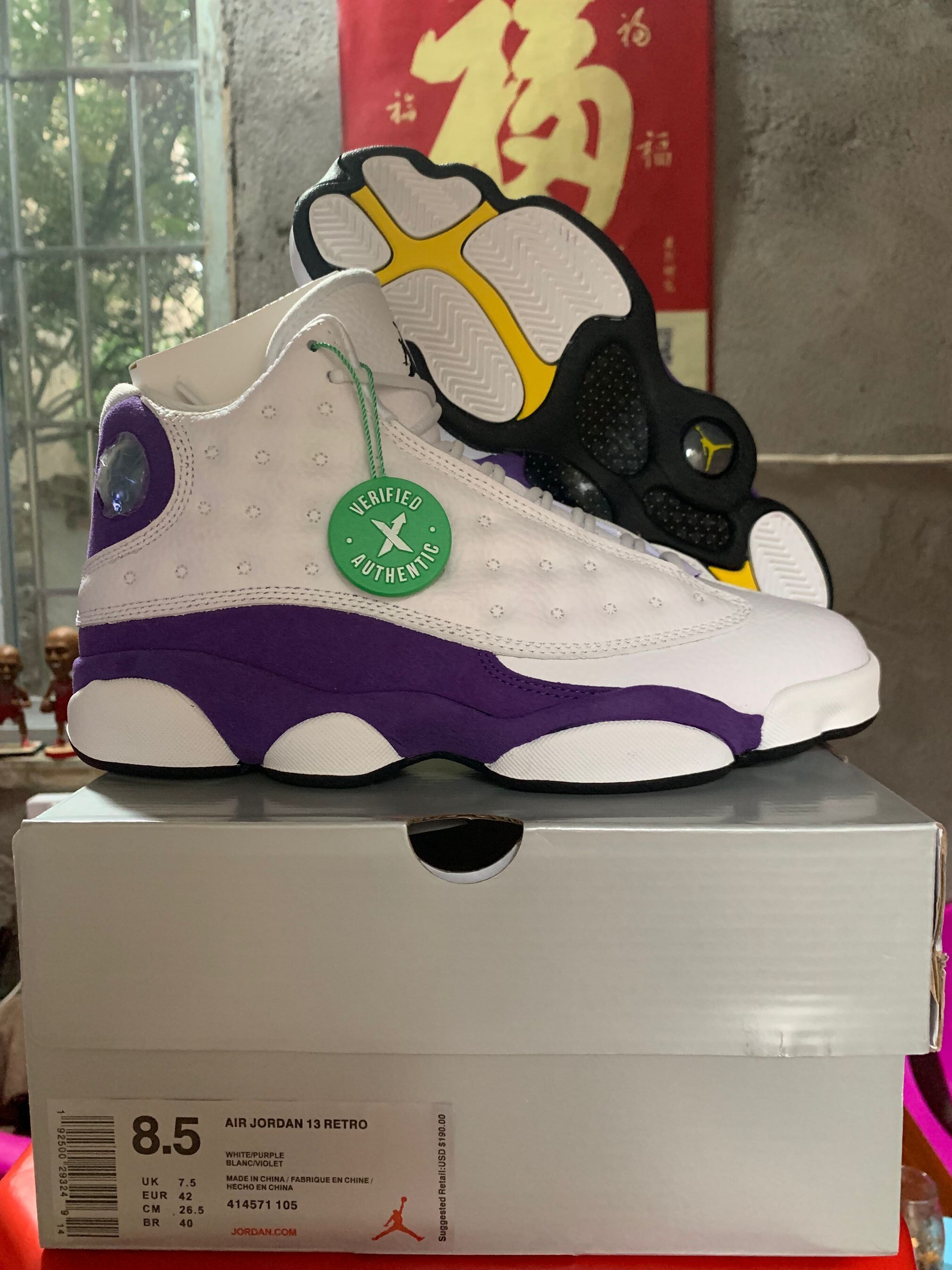 2019 Air Jordan 13 Lakers White Purple Yellow Shoes